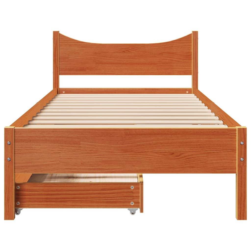 vidaXL Πλαίσιο Κρεβατιού με Συρτάρια Καφέ 90x190 εκ. Μασίφ Ξύλο Πεύκου