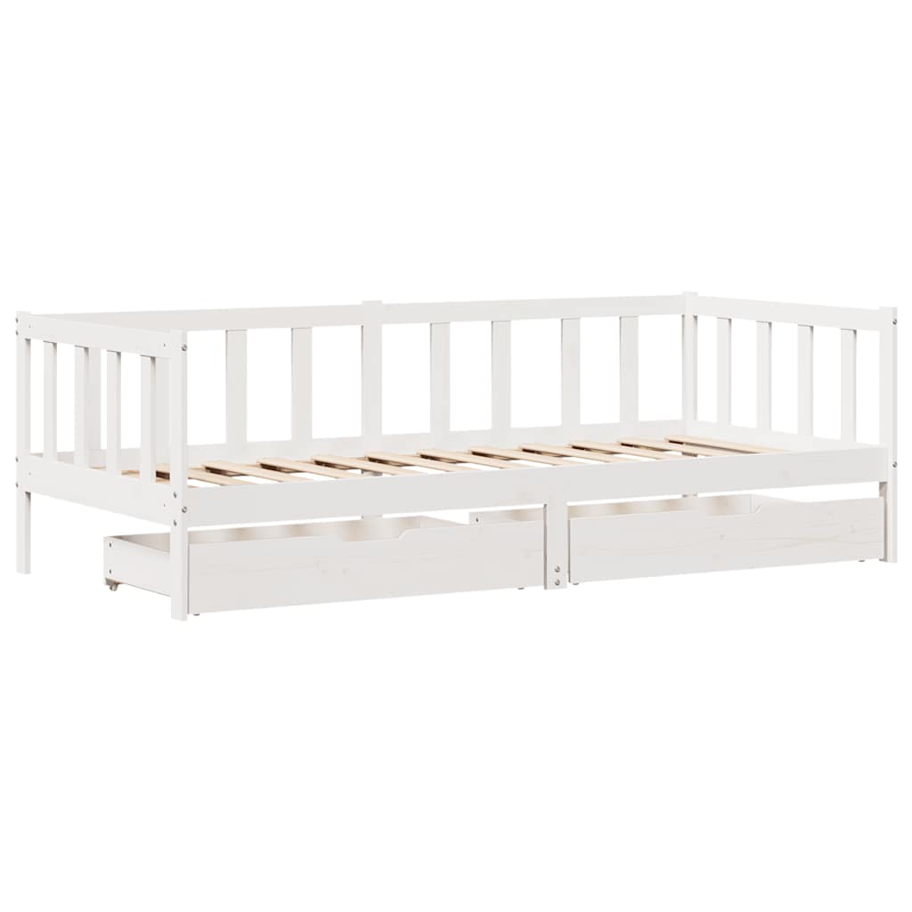 vidaXL Καναπές Κρεβάτι+Συρτάρια Χωρ. Στρώμα Λευκός 90x200εκ Μασίφ Ξύλο