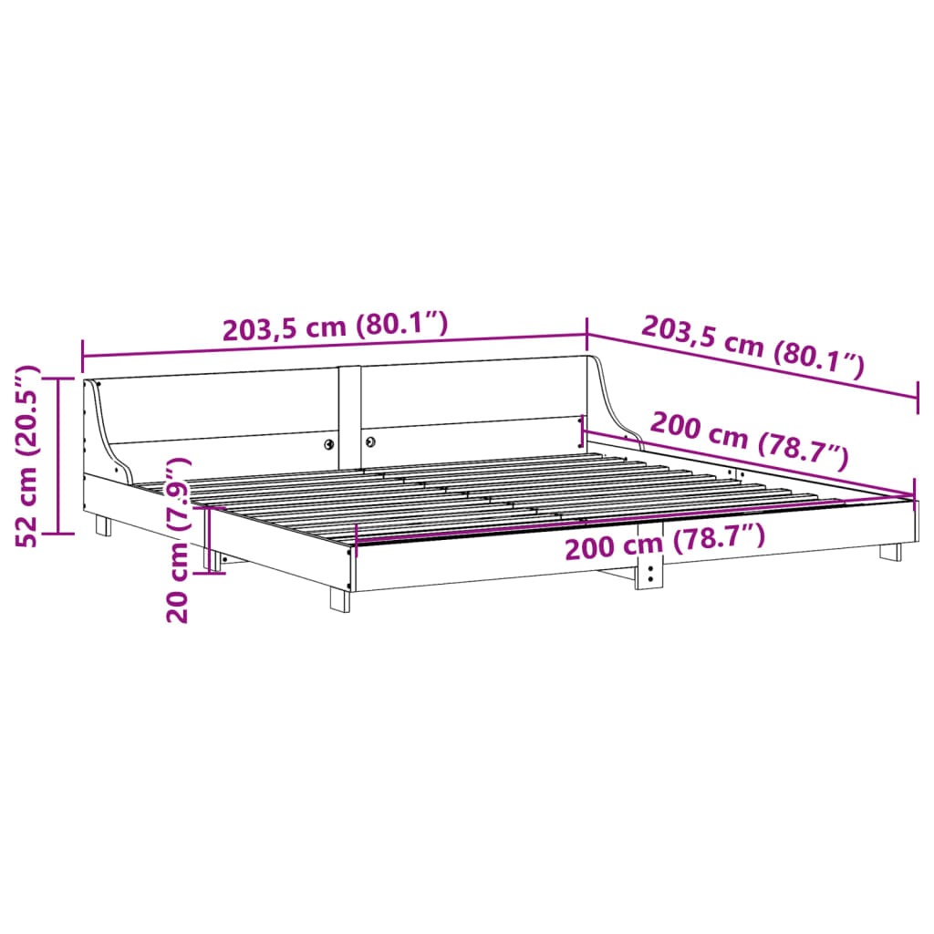 vidaXL Σκελετός Κρεβ. Χωρίς Στρώμα Καφέ Κεριού 200x200 εκ Μασίφ Πεύκο