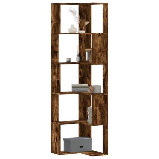 vidaXL Βιβλιοθήκη Γωνιακή 5 Επ. Καπνιστή Δρυς 50x50x179 εκ Επεξ. Ξύλο