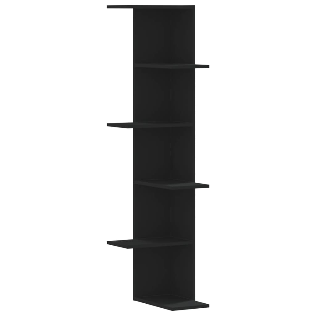 vidaXL Γωνιακή Ραφιέρα Τοίχου Μαύρο 50x50x179 εκ. Επεξ. Ξύλο