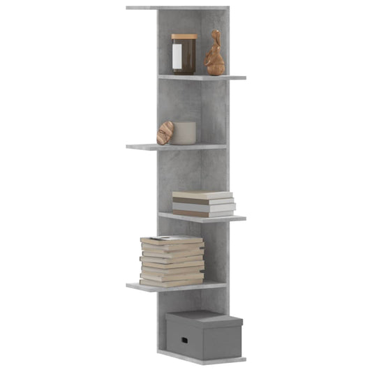 vidaXL Γωνιακή Ραφιέρα Τοίχου Γκρι Σκυροδέματος Επεξ. Ξύλο