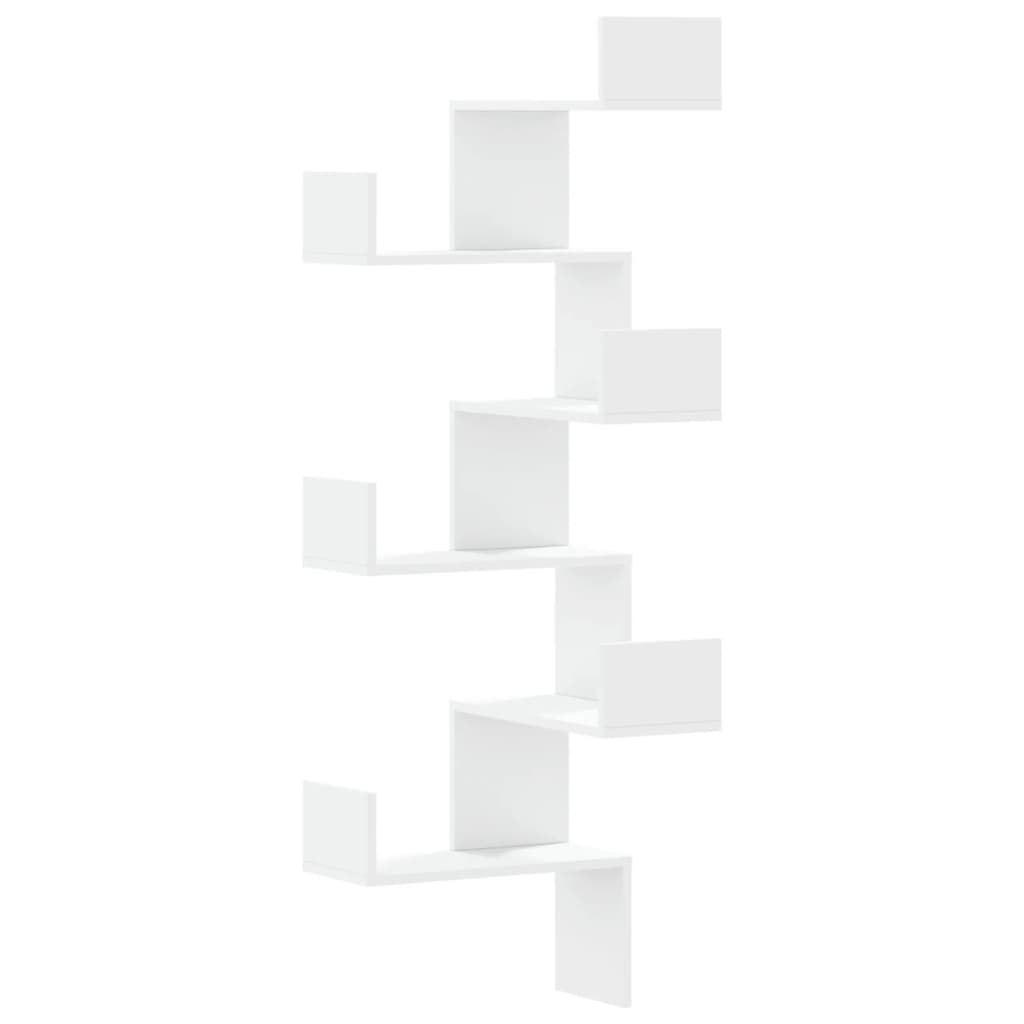 vidaXL Γωνιακή Ραφιέρα Τοίχου Λευκή 45x45x147 εκ. από Επεξ. Ξύλο