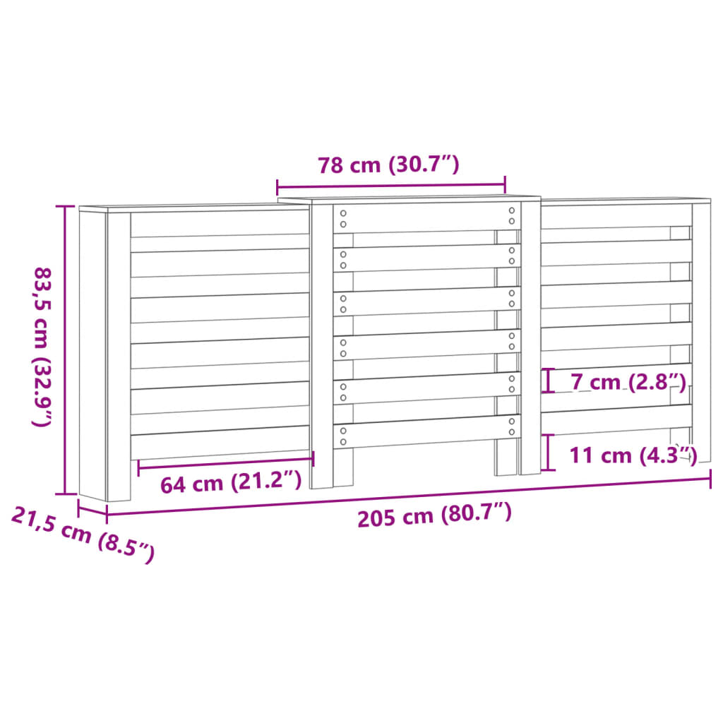 vidaXL Κάλυμμα Καλοριφέρ Λευκό 205x21,5x83,5εκ. από Επεξεργασμένο Ξύλο