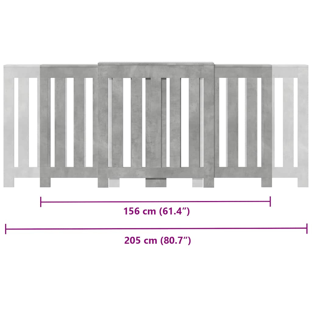 vidaXL Κάλυμμα Καλοριφέρ Γκρι Σκυροδέματος 205x21,5x83,5εκ. Επεξ. Ξύλο