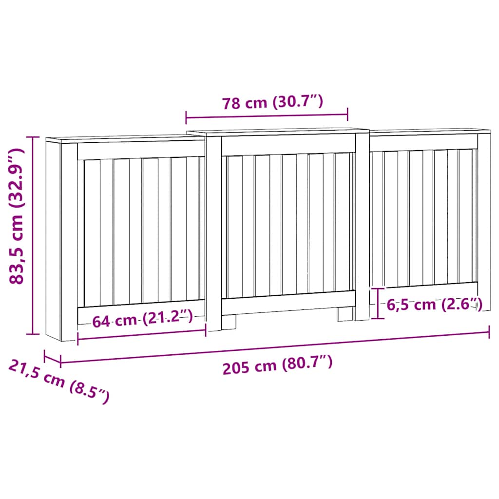 vidaXL Κάλυμμα Καλοριφέρ Αρτισιανή Δρυς 205x21,5x83,5 εκ Επεξ. Ξύλο