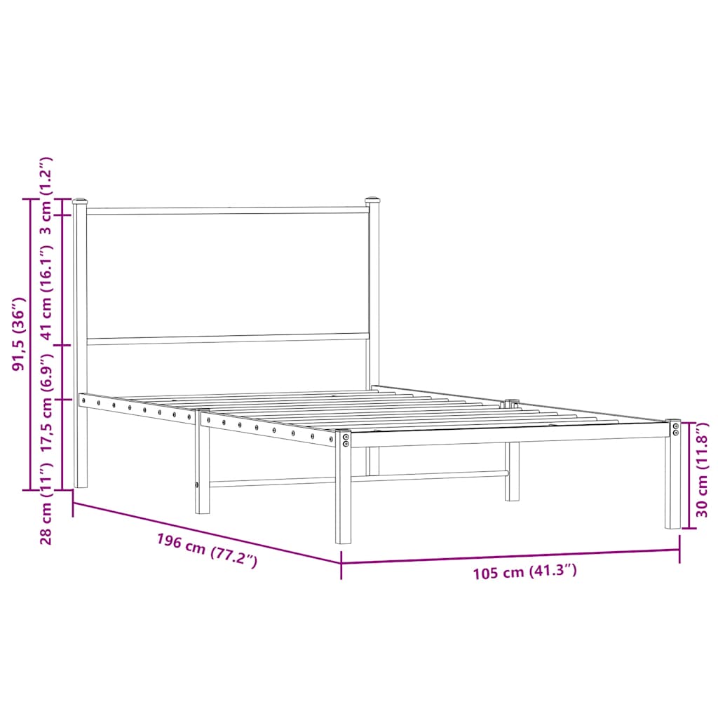 vidaXL Σκελετός Κρεβ. Χωρίς Στρώμα Sonoma Δρυς 100x190 εκ. Μεταλλικό