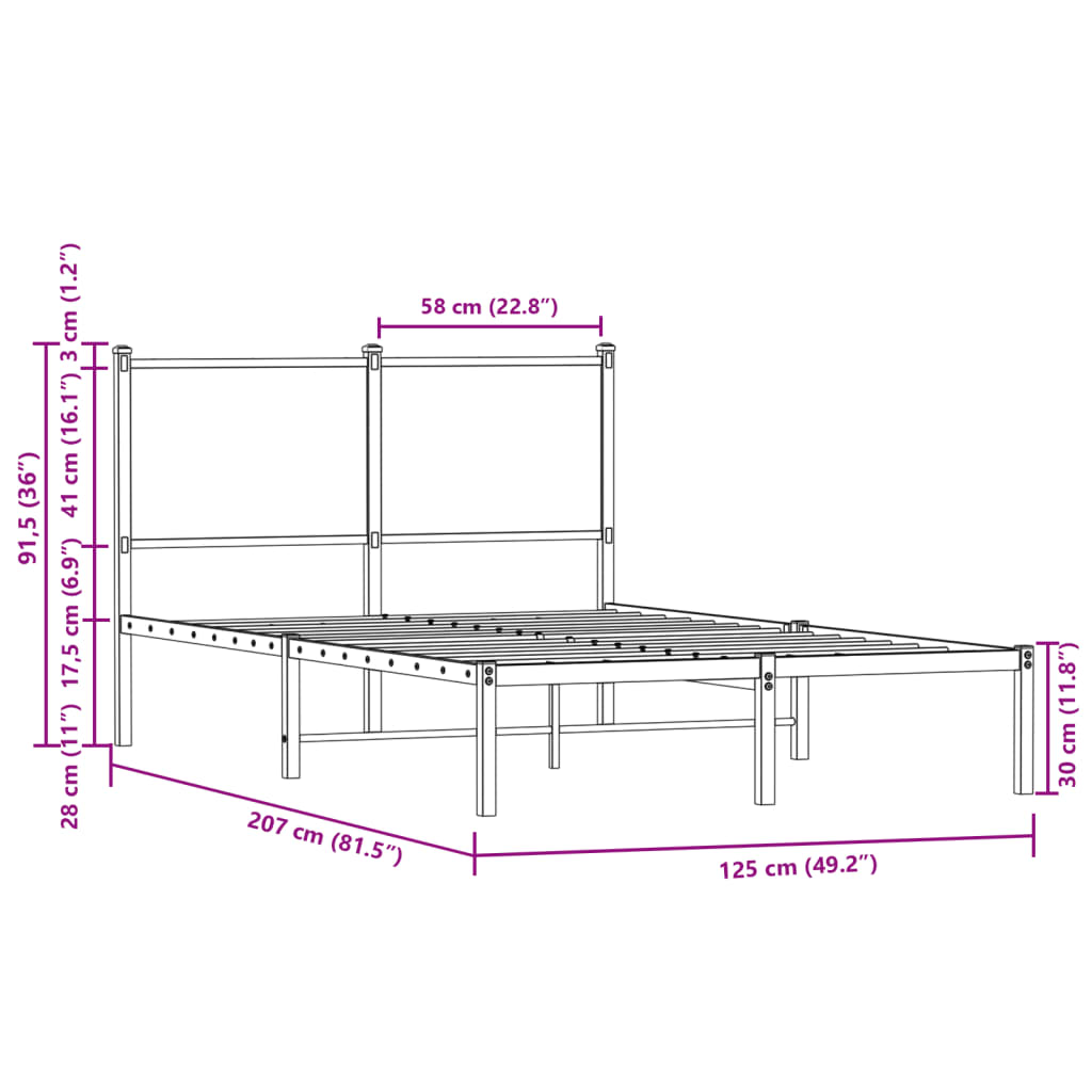 vidaXL Σκελετός Κρεβ. Χωρίς Στρώμα Sonoma Δρυς 120x200 εκ. Μεταλλικό