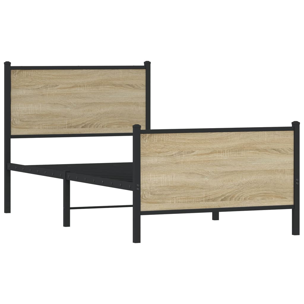 vidaXL Σκελετός Κρεβ. Χωρίς Στρώμα Sonoma Δρυς 75x190 εκ. Μεταλλικό