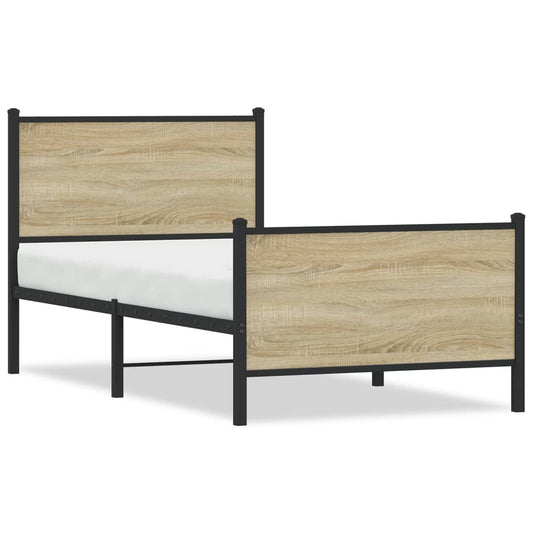 vidaXL Σκελετός Κρεβ. Χωρίς Στρώμα Sonoma Δρυς 90x200 εκ. Μεταλλικό
