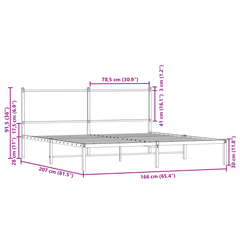 vidaXL Σκελετός Κρεβ. Χωρίς Στρώμα Καφέ Δρυς 160x200 εκ. Μεταλλικό