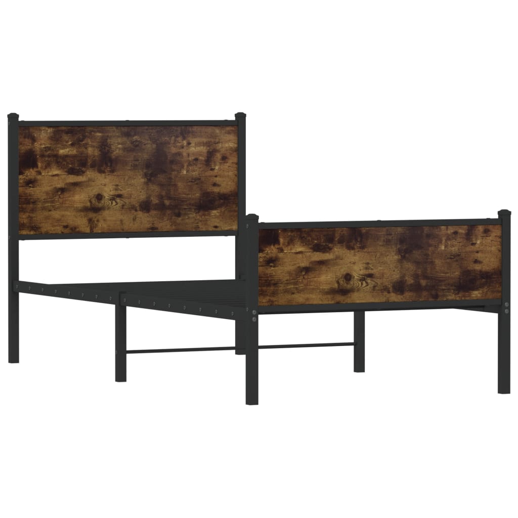 vidaXL Σκελετός Κρεβ. Χωρίς Στρώμα Καπνιστή Δρυς 90x200 εκ. Μεταλλικό