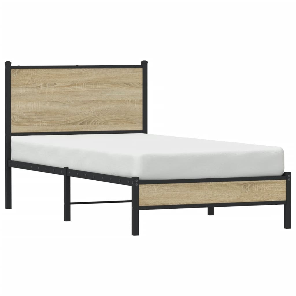 vidaXL Σκελετός Κρεβ. Χωρίς Στρώμα Sonoma Δρυς 90x200 εκ. Μεταλλικό
