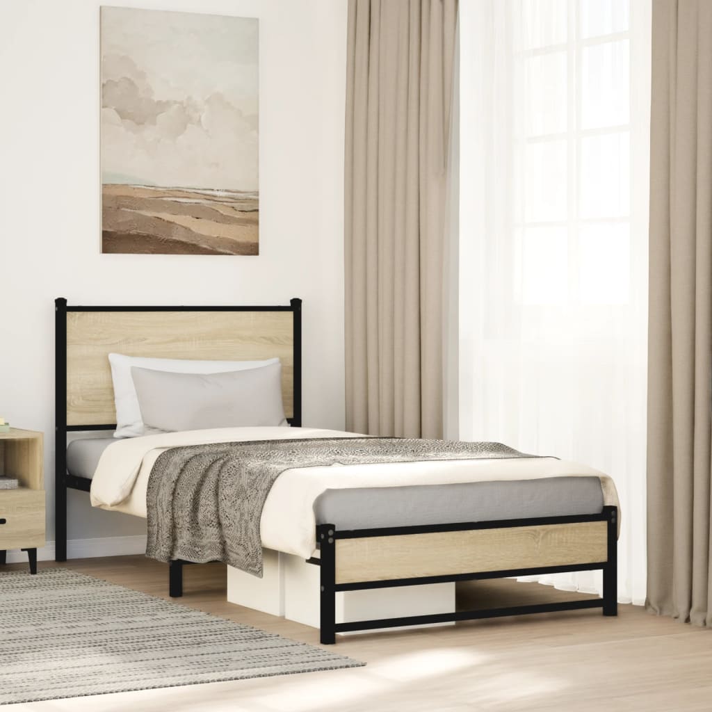 vidaXL Σκελετός Κρεβ. Χωρίς Στρώμα Sonoma Δρυς 90x200 εκ. Μεταλλικό
