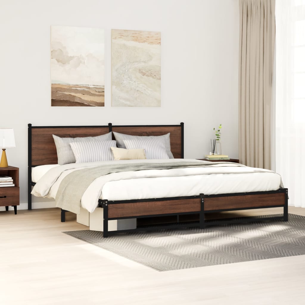 vidaXL Σκελετός Κρεβ. Χωρίς Στρώμα Καφέ Δρυς 160x200 εκ. Μεταλλικό