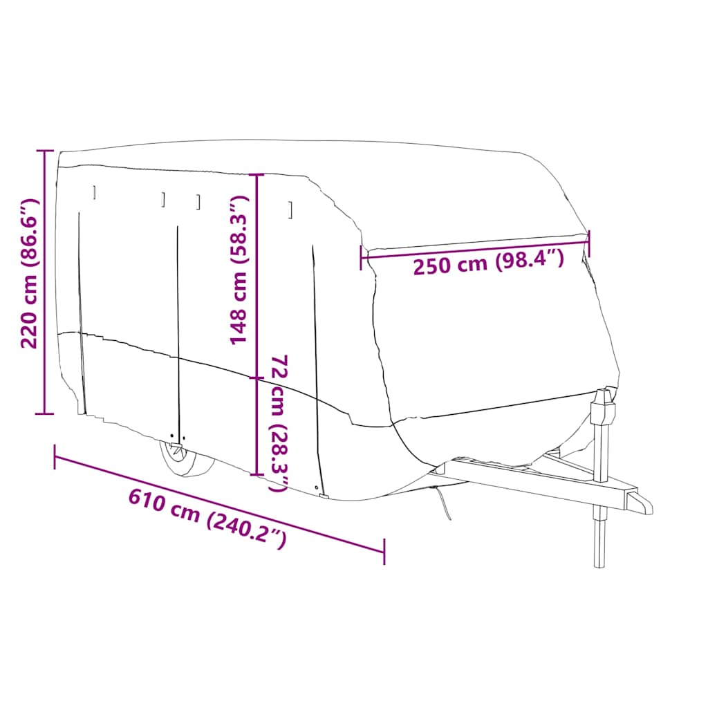 vidaXL Κάλυμμα τροχόσπιτου Γκρι 610x250x220 cm Μη υφασμένο ύφασμα