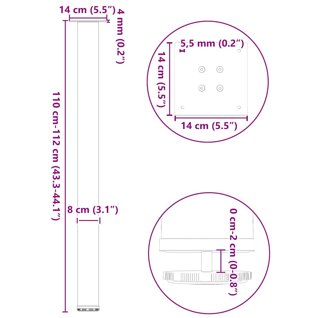 vidaXL Πόδια Τραπεζιού Μπαρ 4 τεμ. Ανθρακί 110-112 εκ. Ατσάλι