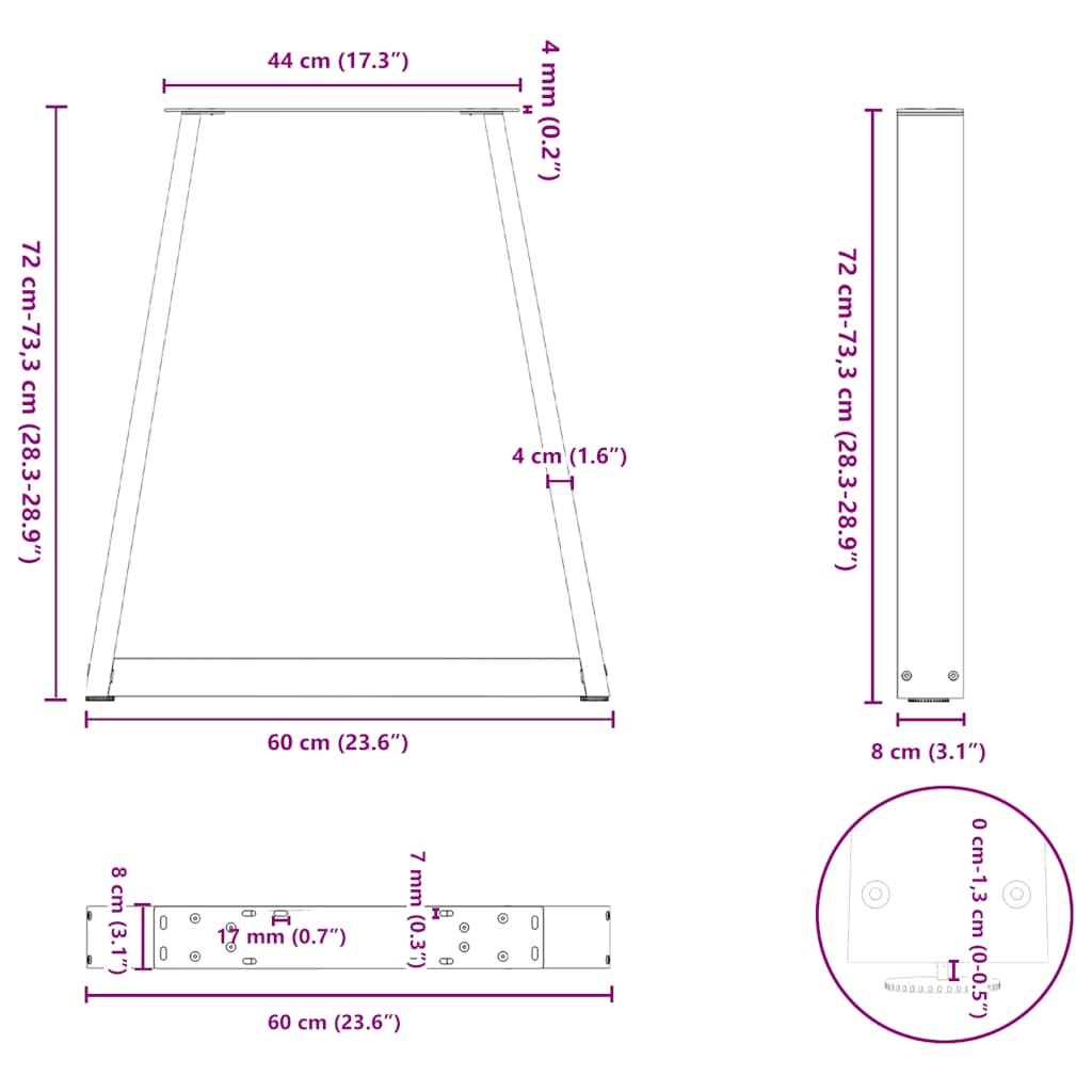 vidaXL Πόδια Τραπεζαρίας Σχήματος V 2 τεμ. Μαύρο 60x(72-73,3) εκ. Ατσάλι