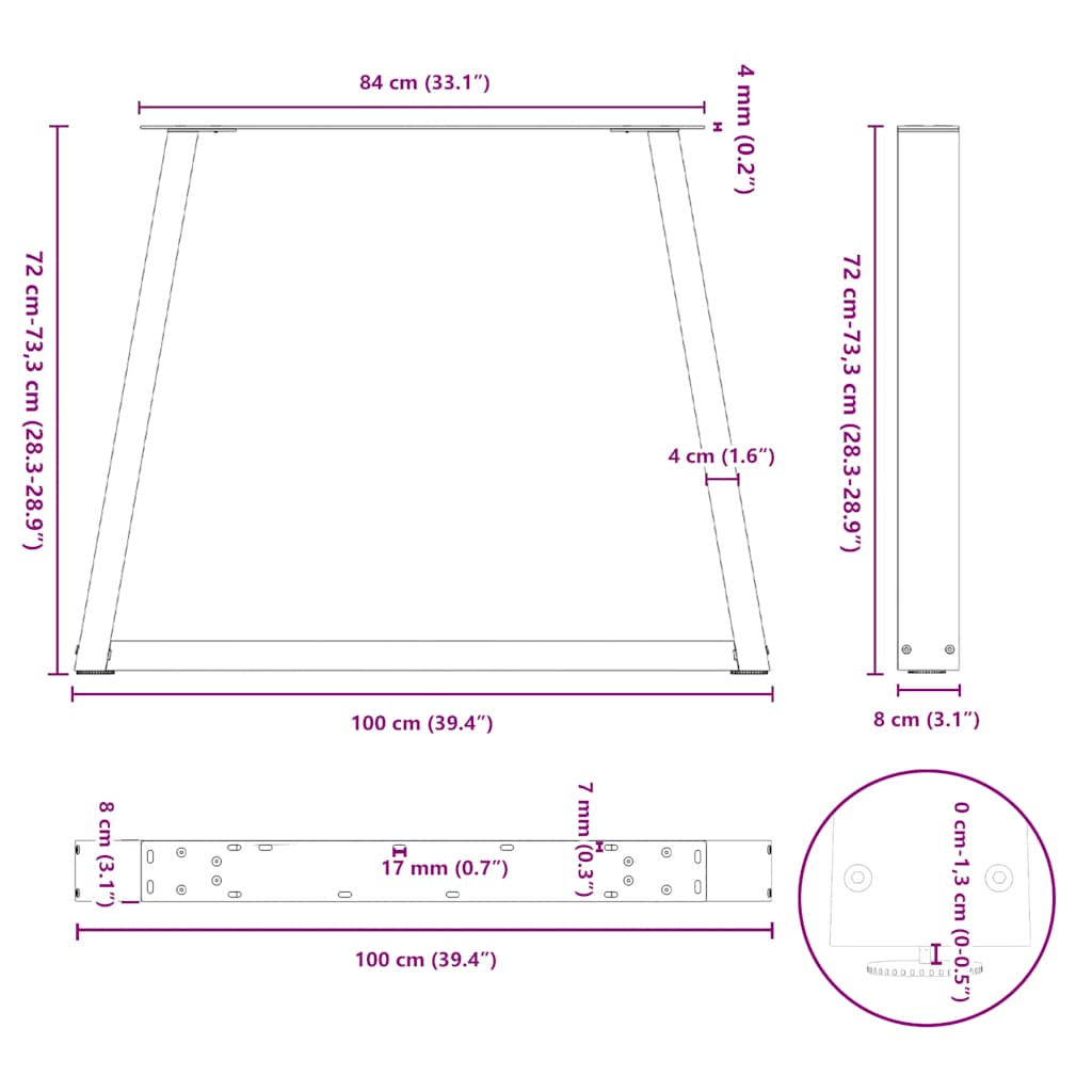 vidaXL Πόδια Τραπεζαρίας Σχήματος V 3 τεμ. Μαύρο 100x (72-73,3) εκ. Ατσάλι