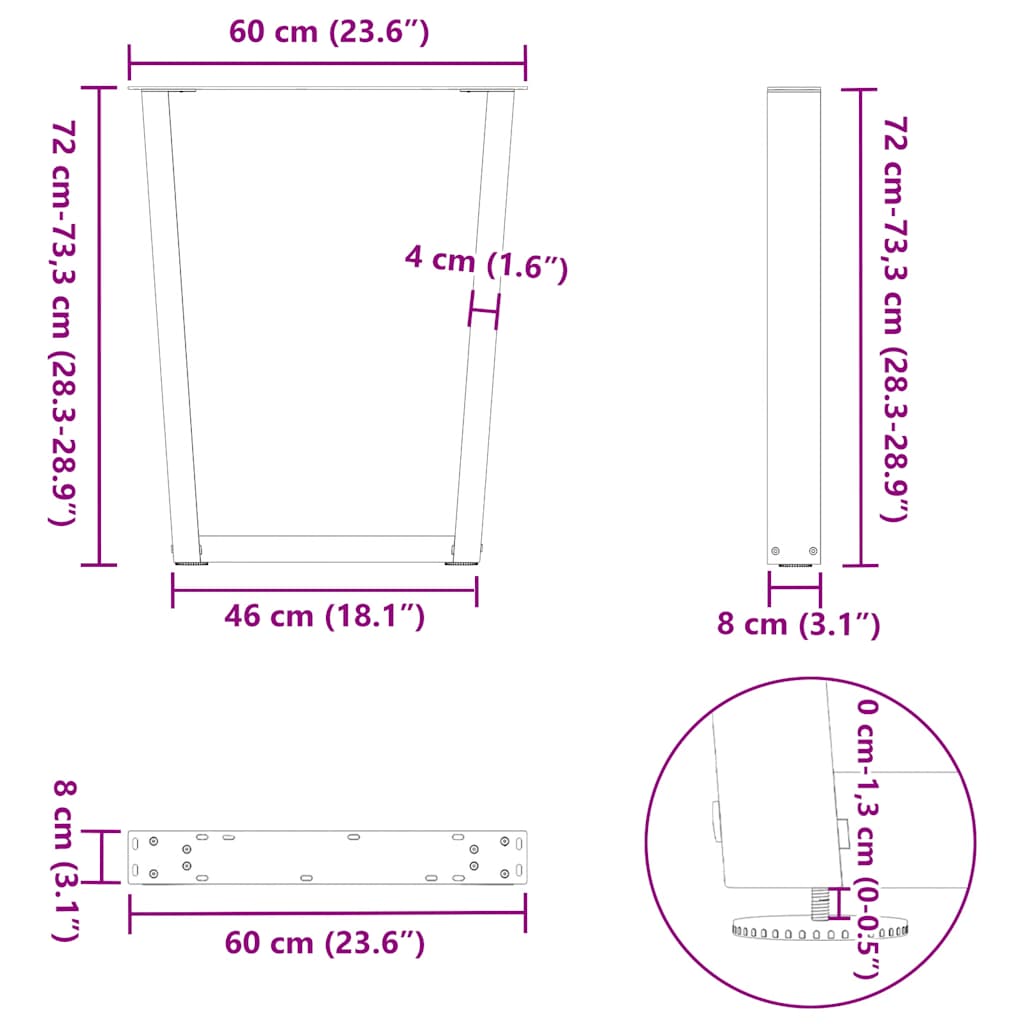 vidaXL Πόδια Τραπεζαρίας Σχήματος V 2 τεμ. Λευκά 60x(72-73,3) εκ. Ατσάλι
