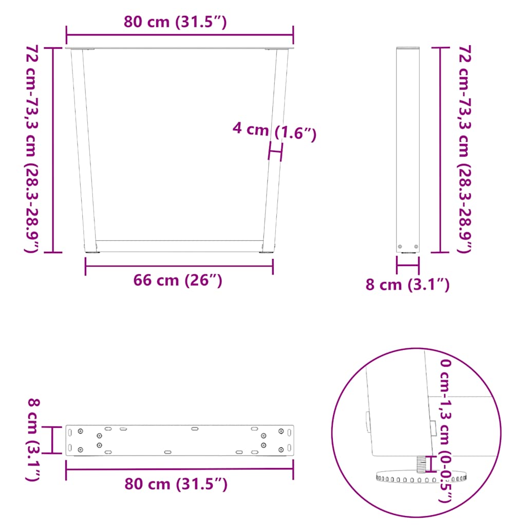 vidaXL Πόδια Τραπεζαρίας Σχήματος V 2 τεμ. Λευκά 80x(72-73,3) εκ. Ατσάλι