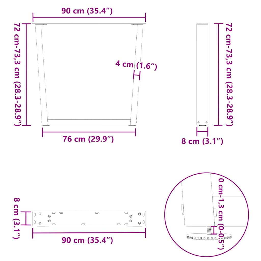 vidaXL Πόδια Τραπεζαρίας Σχήματος V 3 τεμ. Ανθρακί 90x(72-73,3) εκ. Ατσάλι