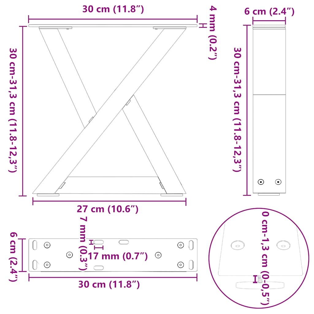 vidaXL Πόδια Τραπεζιού Σαλονιού 2 τεμ. Ανθρακί 30x(30-31,3) εκ. Ατσάλι