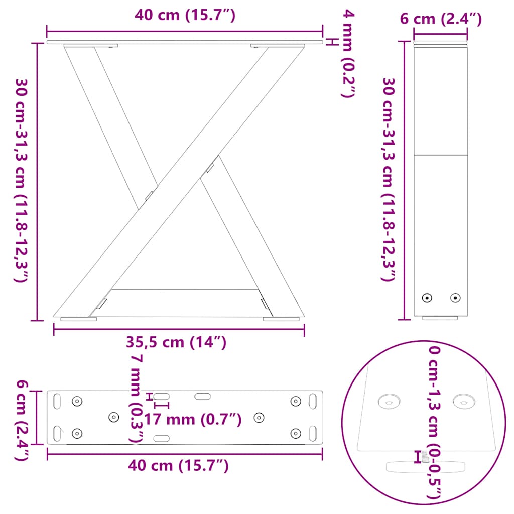 vidaXL Πόδια Τραπεζιού Σαλονιού 2 τεμ. Μαύρο 40x(30-31,3) εκ. Ατσάλι