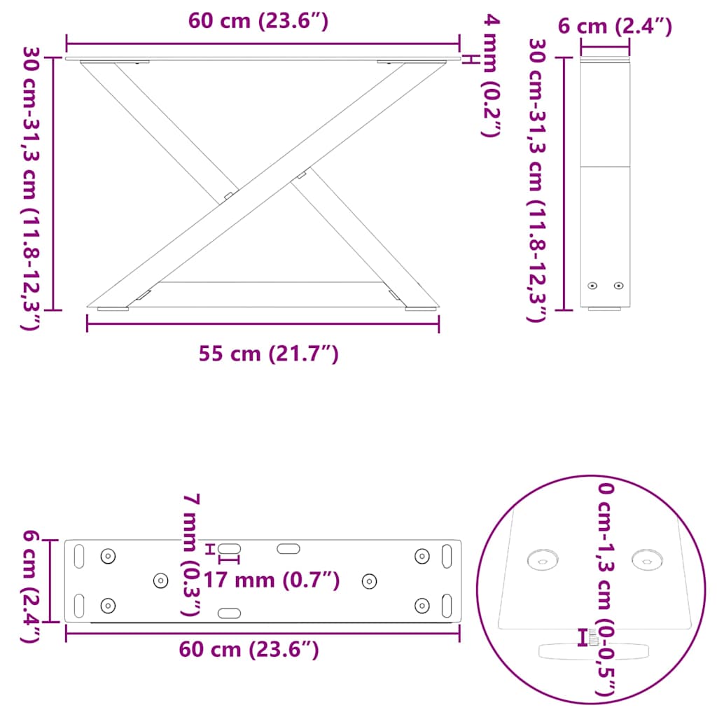 vidaXL Πόδια Τραπεζιού Σαλονιού 2 τεμ. Ανθρακί 60x(30-31,3) εκ. Ατσάλι