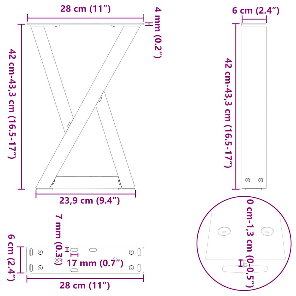 vidaXL Πόδια Τραπεζιού Σαλονιού 2 τεμ. Ανθρακί 28x(42-43,3) εκ. Ατσάλι