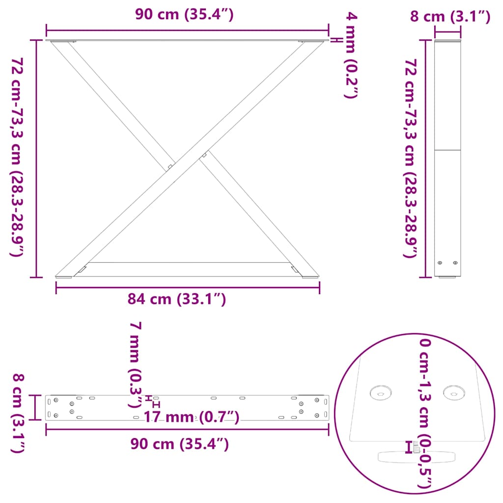 vidaXL Πόδια Τραπεζαρίας 2 τεμ. Λευκά 90x(72-73,3) εκ. Ατσάλι