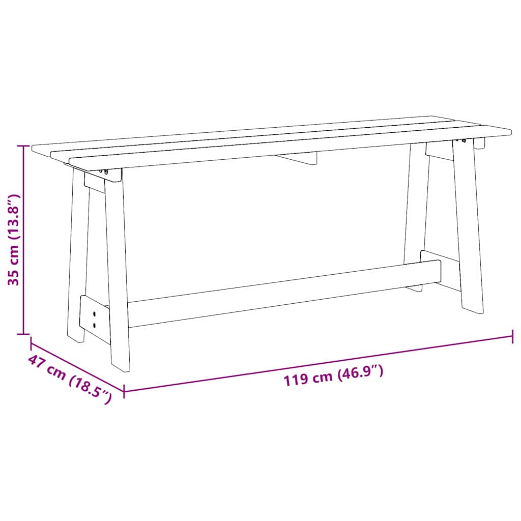 vidaXL Εξωτερικός πάγκος Καφέ 119 x 35 x 47 εκ. Μασίφ ξύλο πεύκου
