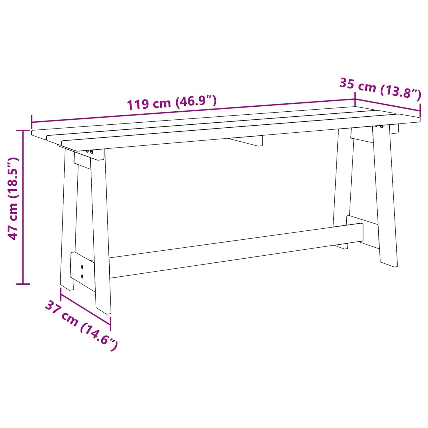 vidaXL Εξωτερικός πάγκος Φυσικό 119 x 37 x 47 εκ. Στερεό ξύλο πεύκου