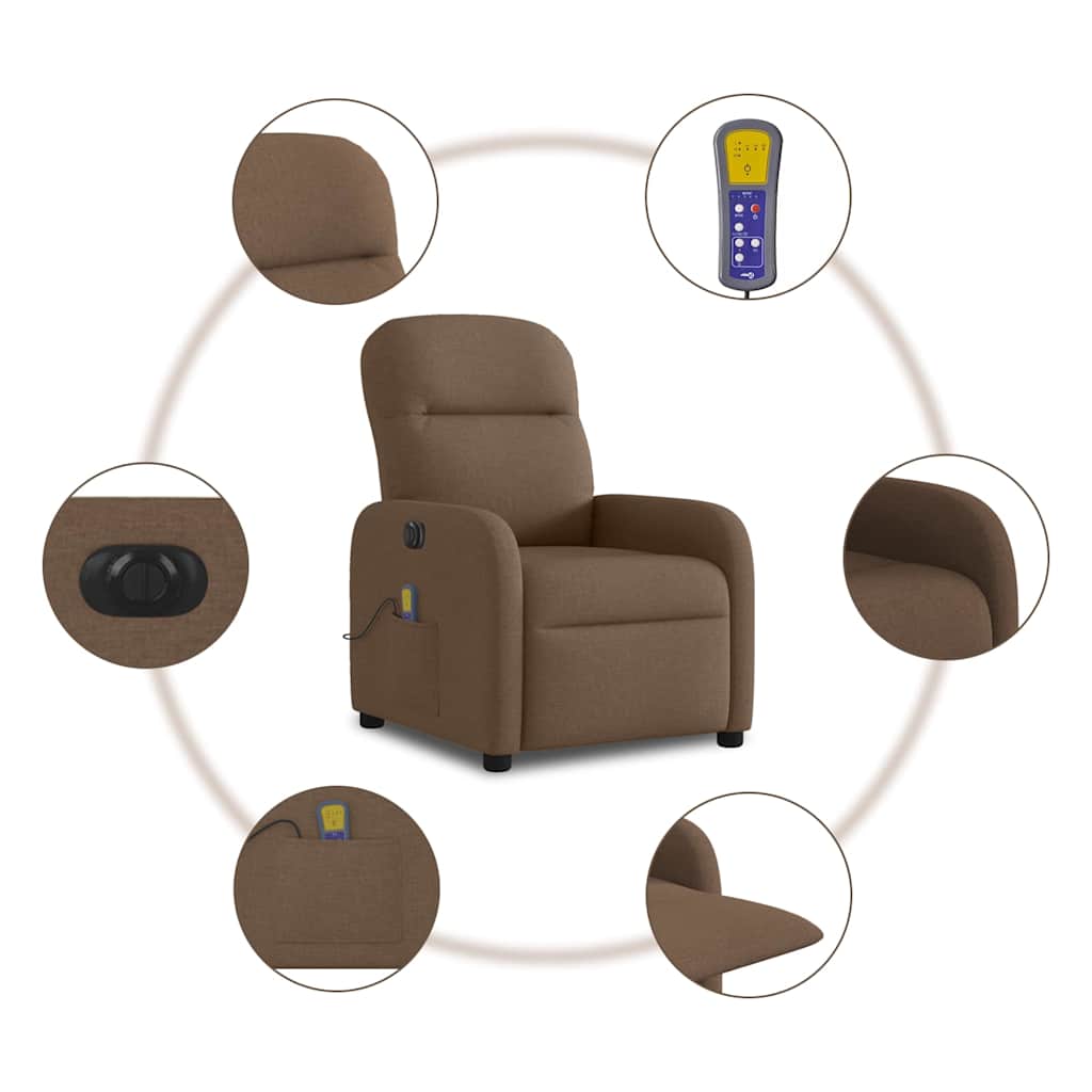 vidaXL Πολυθρόνα Μασάζ Ηλεκτρική Ανακλινόμενη Καφέ Υφασμάτινη