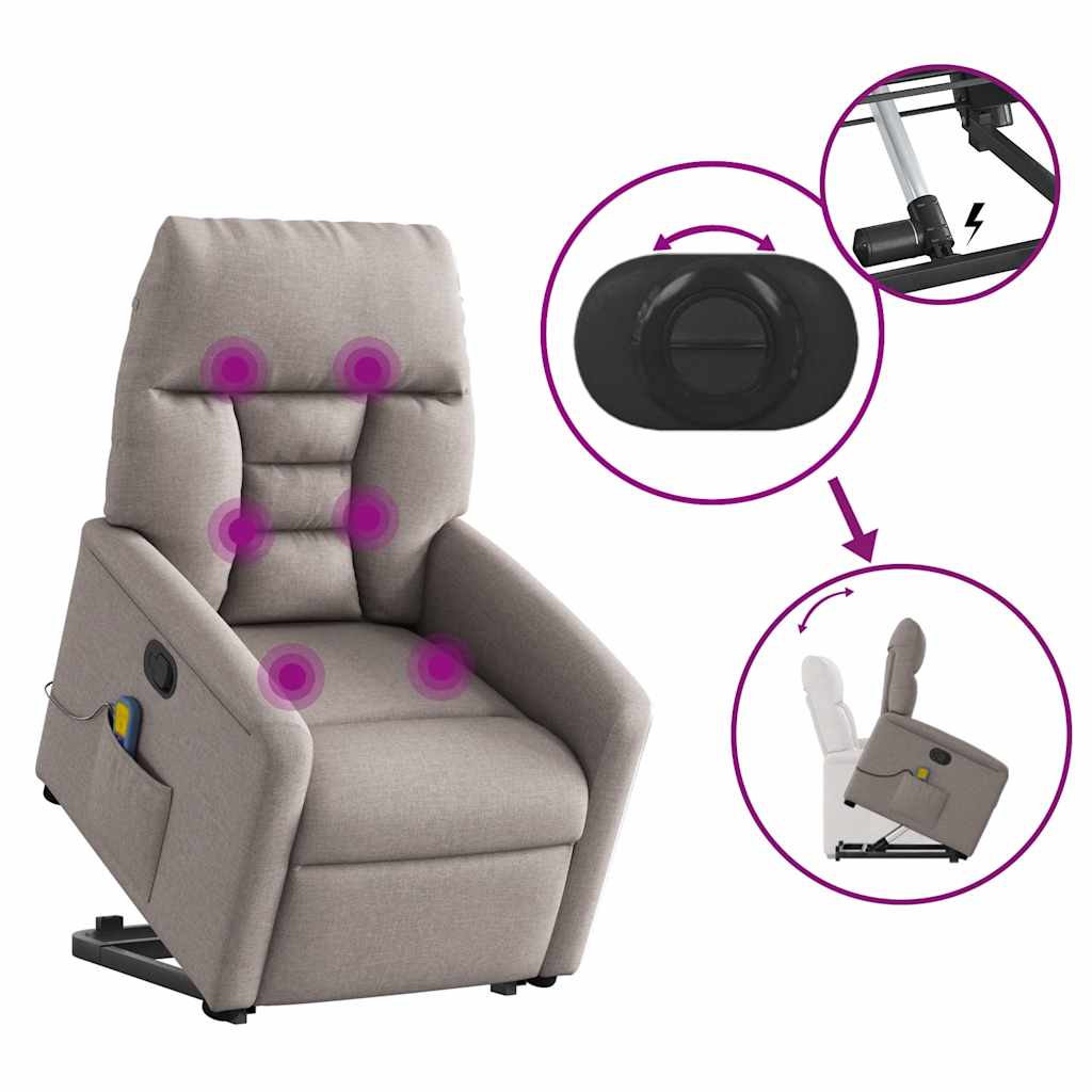 vidaXL Πολυθρόνα Μασάζ Ανακλινόμενη με Ανύψωση Taupe Υφασμάτινη