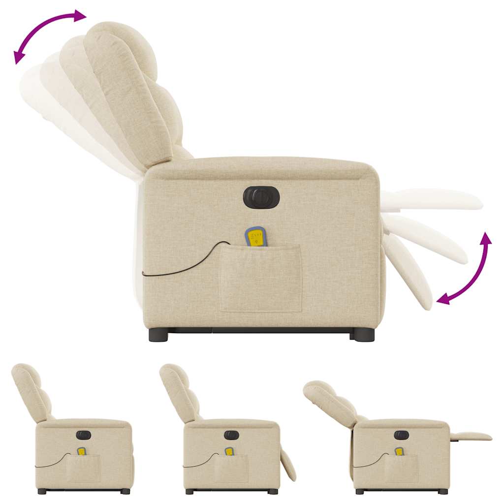 vidaXL Πολυθρόνα Μασάζ Ηλεκ. Ανακλινόμενη με Ανύψωση Κρεμ Υφασμάτινη
