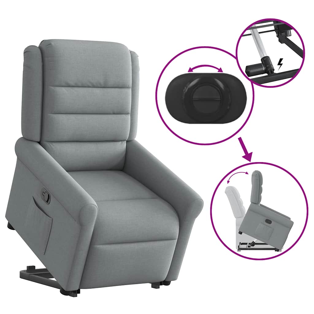vidaXL Πολυθρόνα Ανακλινόμενη με Ανύψωση Ανοιχτό Γκρι Υφασμάτινη