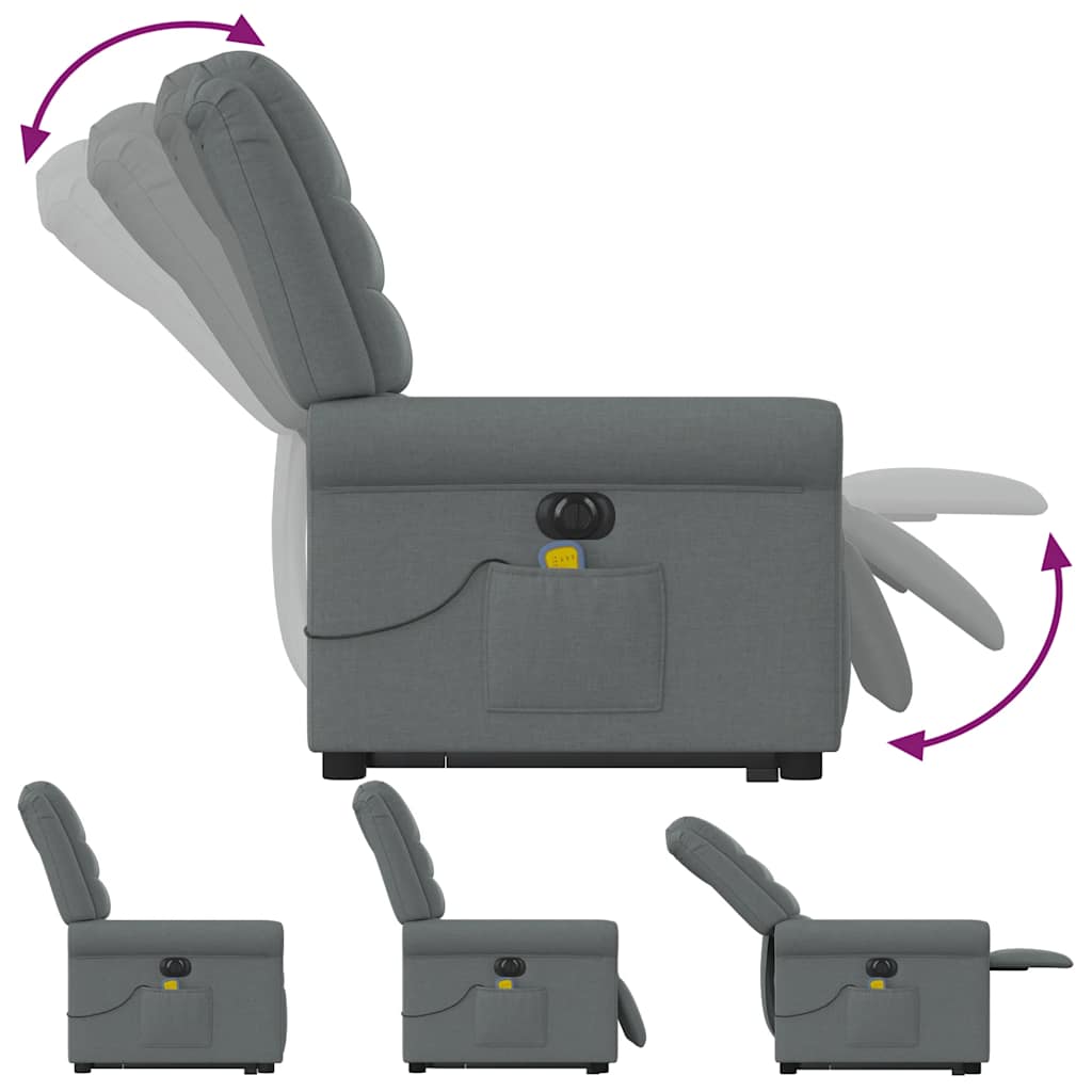 vidaXL Πολυθρόνα Μασάζ Ηλεκ. Ανακλινόμενη Ανύψωση Σκ. Γκρι Υφασμάτινη