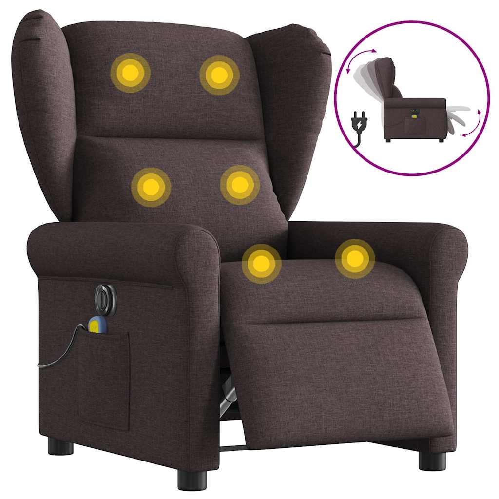 vidaXL Πολυθρόνα Μασάζ Ηλεκτρική Ανακλινόμενη Σκούρο Καφέ Υφασμάτινη