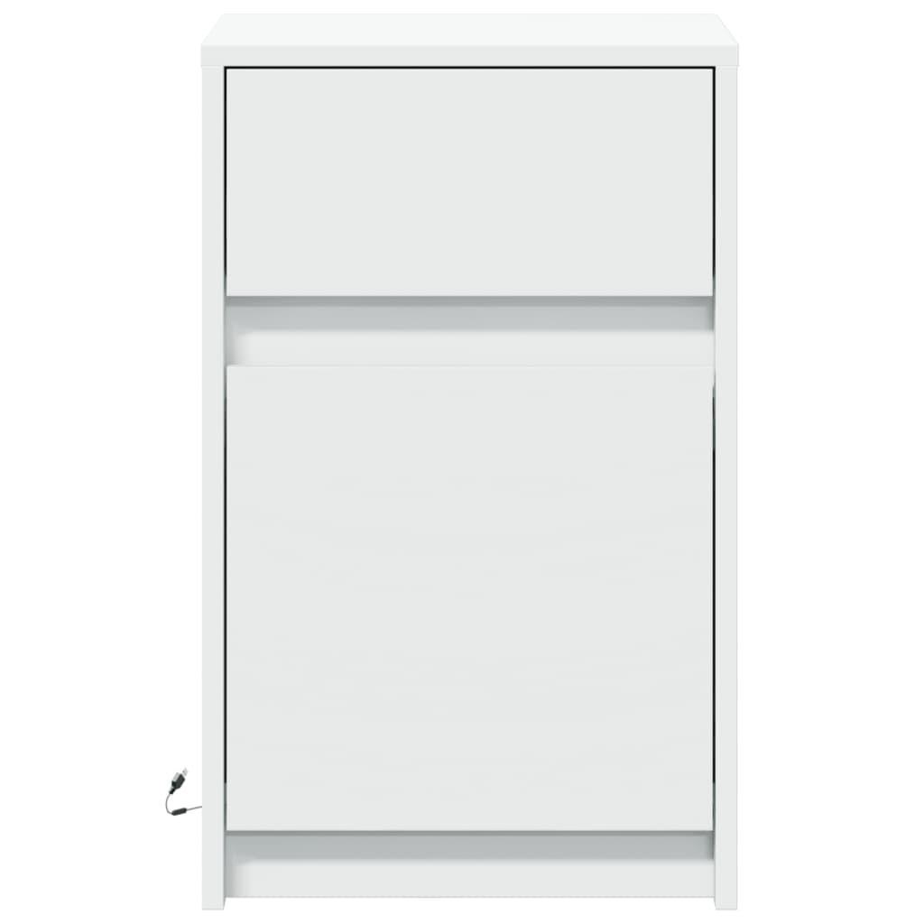 vidaXL Κομοδίνο με Φώτα LED Λευκό από Επεξεργασμένο ξύλο