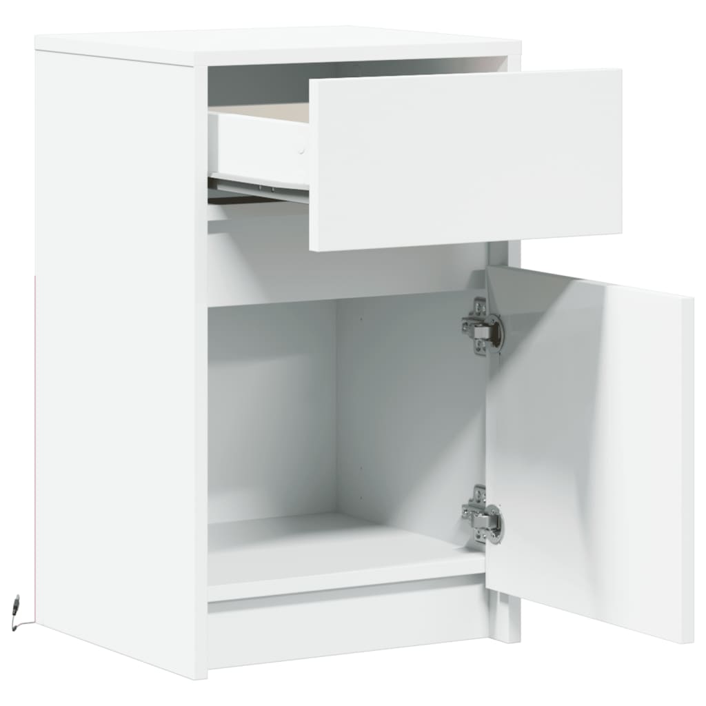 vidaXL Κομοδίνο με Φώτα LED Λευκό από Επεξεργασμένο ξύλο