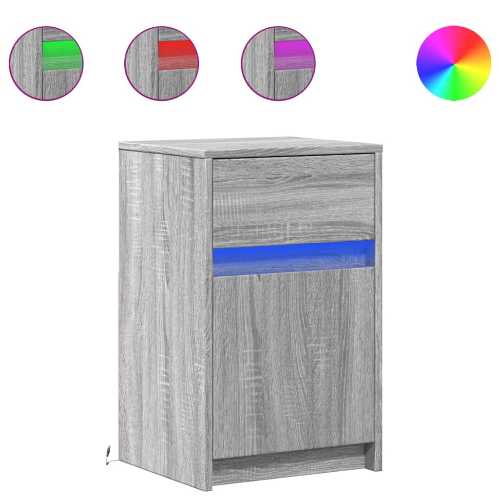 vidaXL Κομοδίνα με Φώτα LED 2 τεμ. Γκρι Sonoma από Επεξεργασμένο Ξύλο
