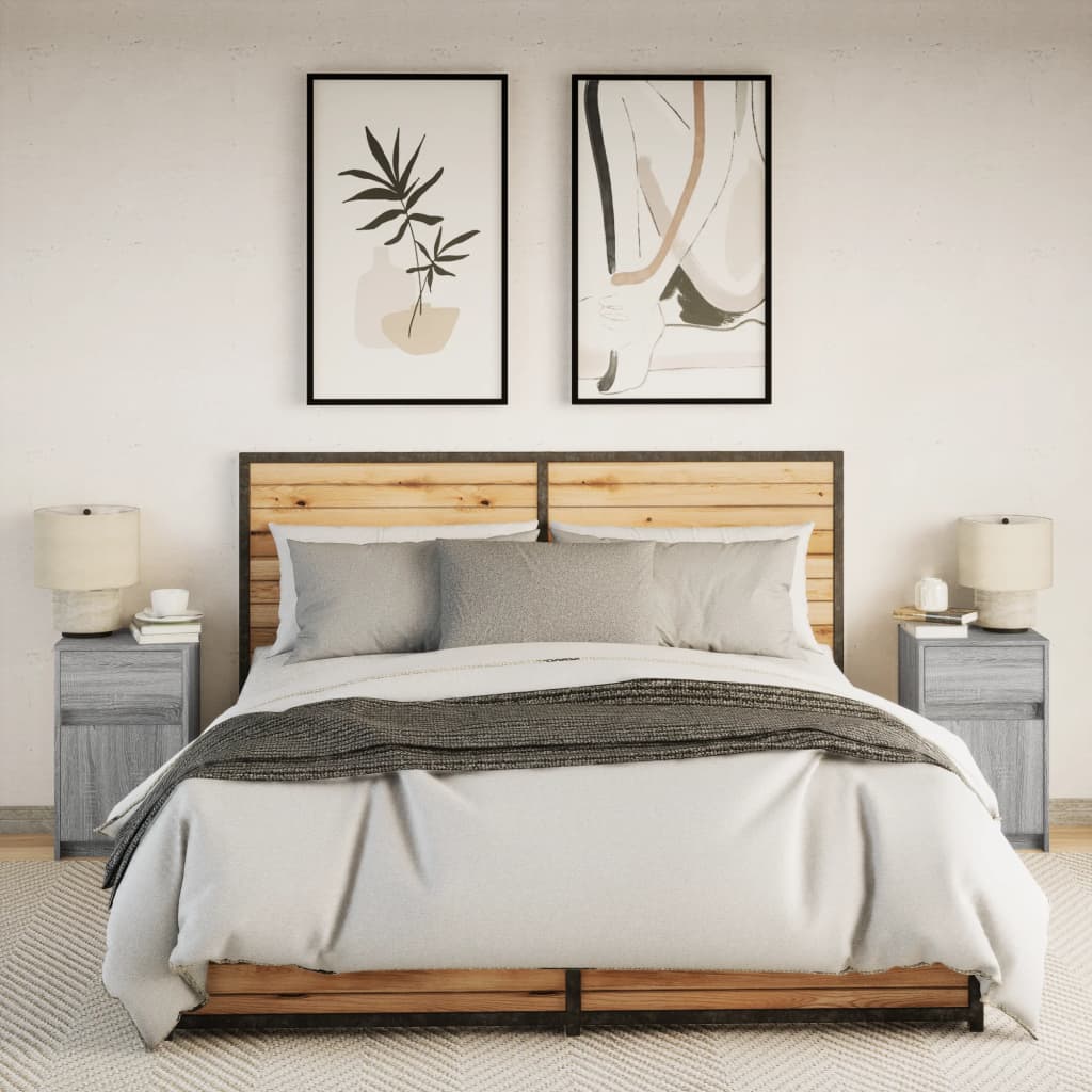 vidaXL Κομοδίνα με Φώτα LED 2 τεμ. Γκρι Sonoma από Επεξεργασμένο Ξύλο