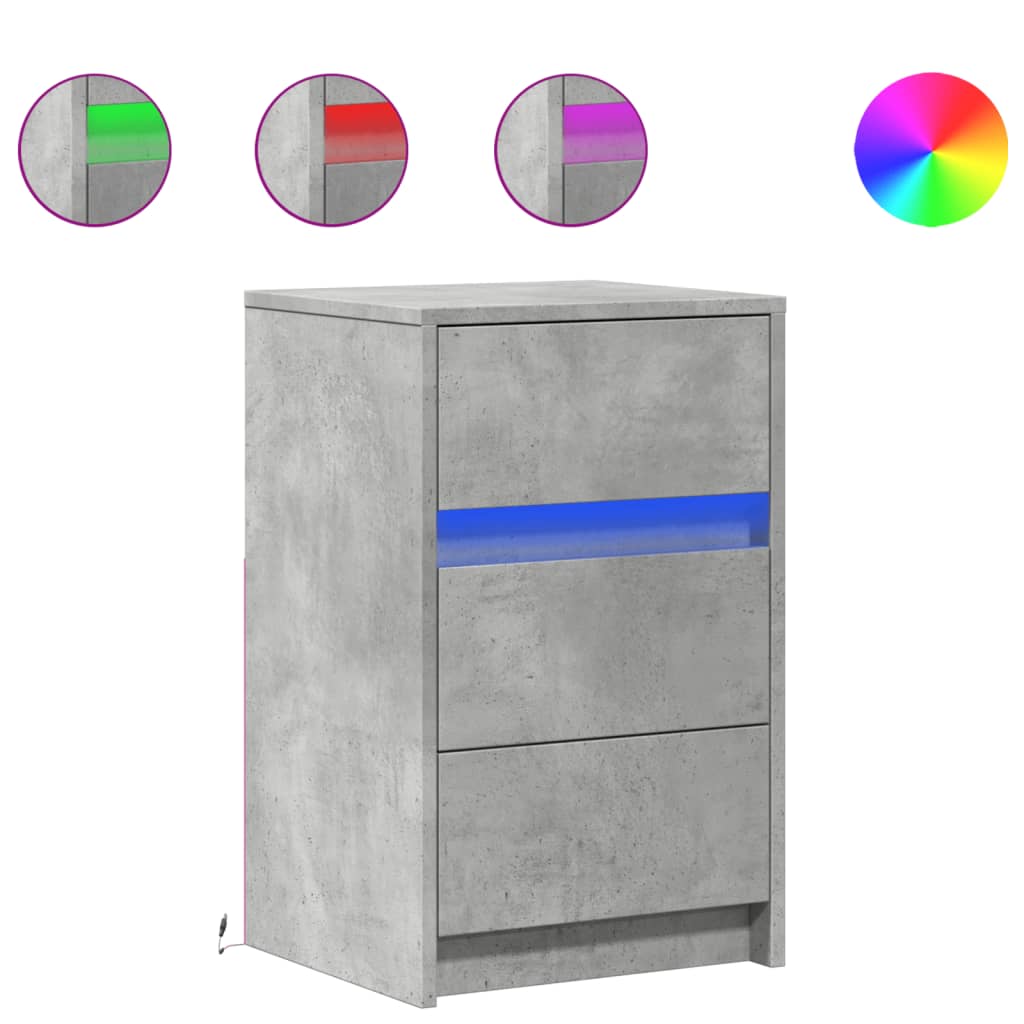 vidaXL Κομοδίνο με Φώτα LED Γκρι Σκυροδέματος από Επεξ. Ξύλο
