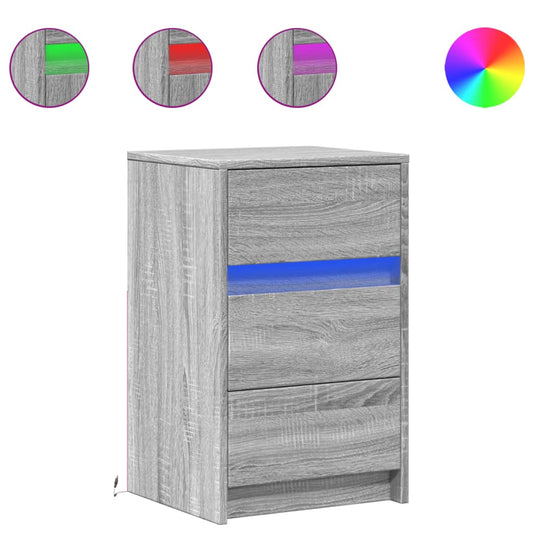 vidaXL Κομοδίνο με Φώτα LED Γκρι Sonoma Επεξεργασμένο Ξύλο