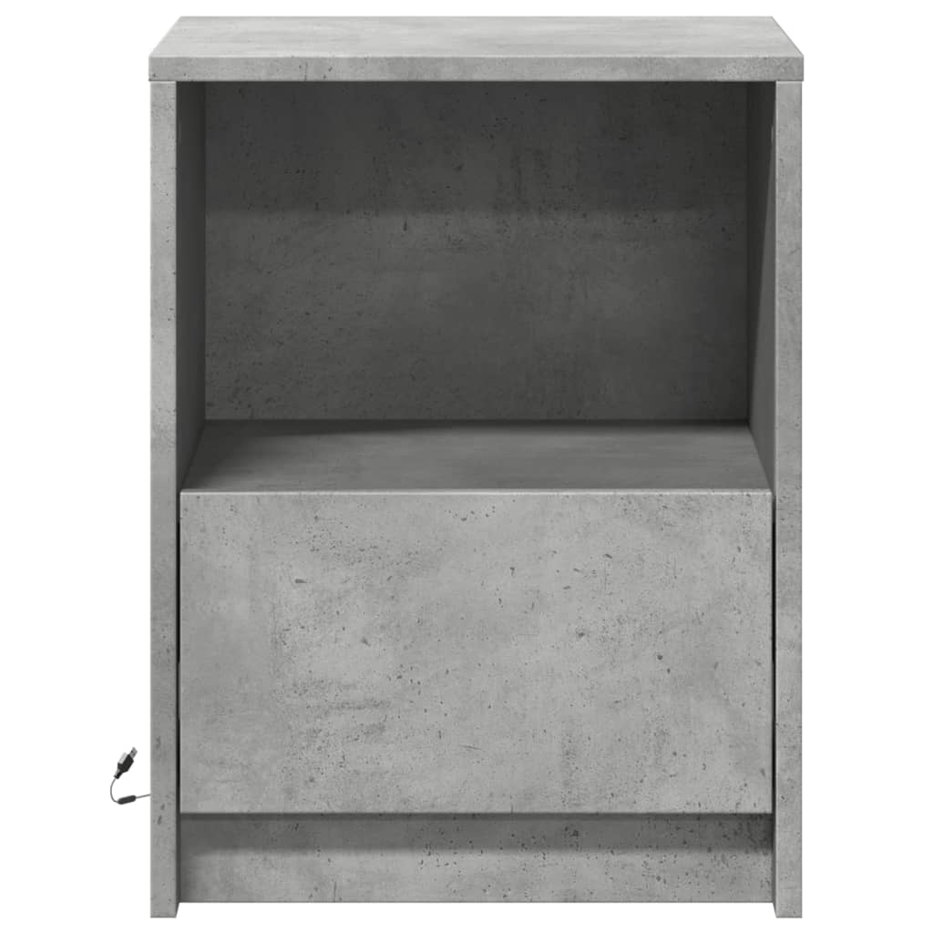 vidaXL Κομοδίνα με Φώτα LED 2 τεμ. Γκρι Σκυροδέματος από Επεξεργ. Ξύλο