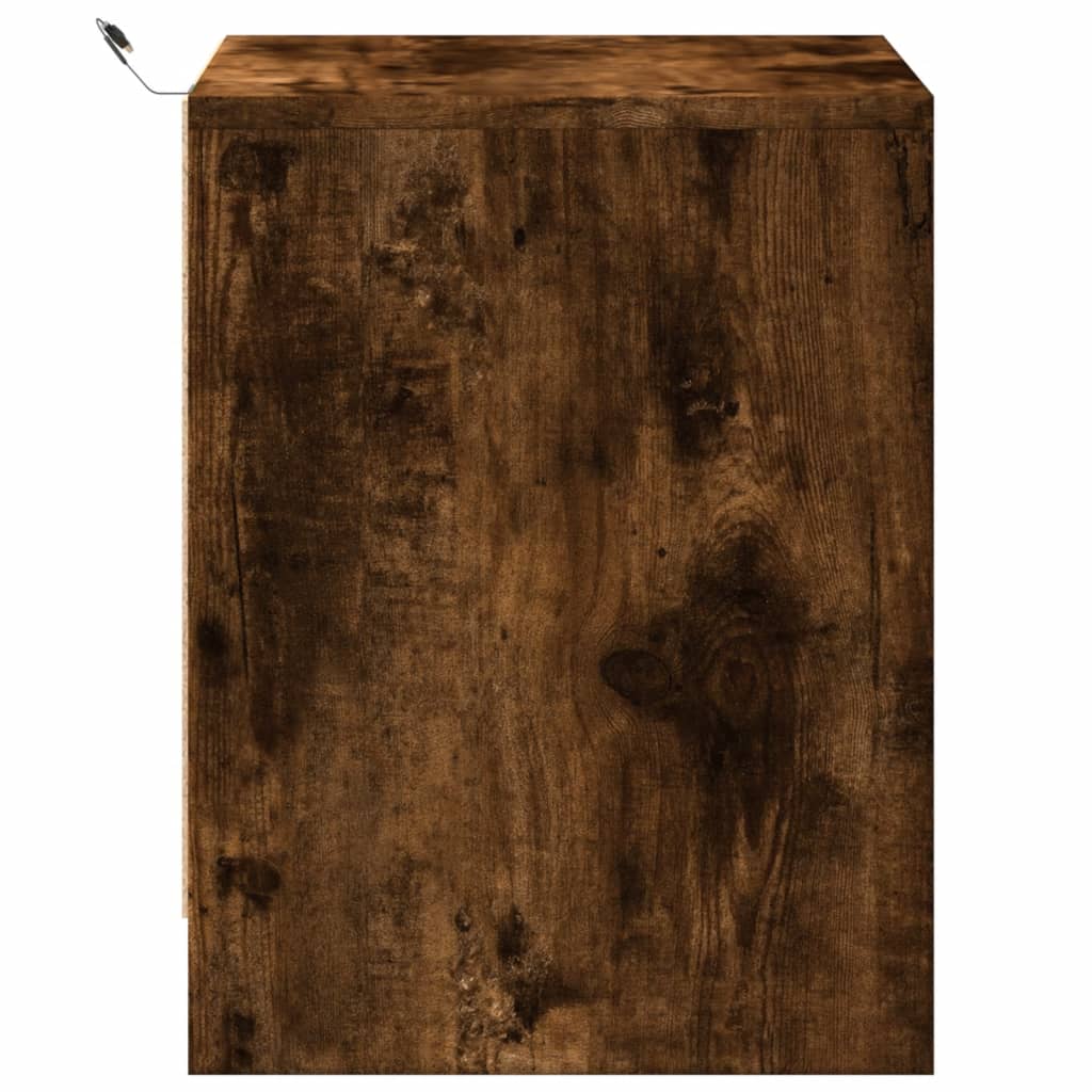 vidaXL Κομοδίνο με Φώτα LED Καπνιστή Δρυς Επεξεργασμένο Ξύλο