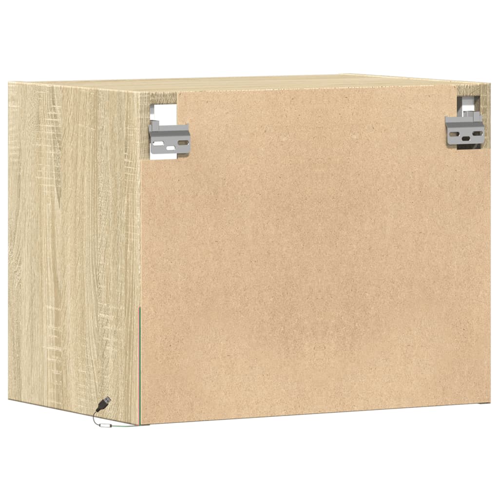 vidaXL Κομοδίνα Επιτοίχια με Φώτα LED 2 τεμ. Sonoma Δρυς