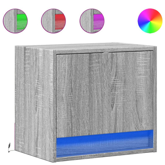 vidaXL Κομοδίνα Επιτοίχια με Φώτα LED 2 τεμ. Γκρι Sonoma