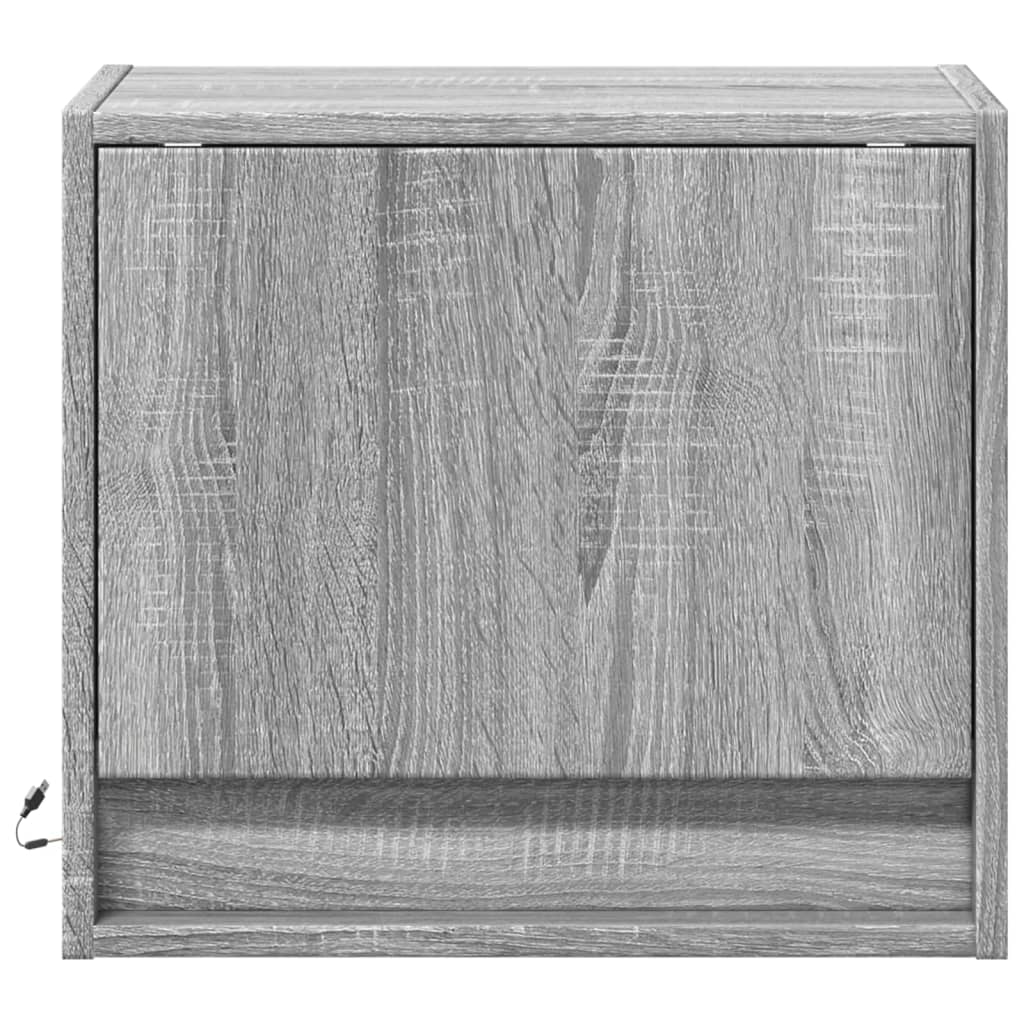 vidaXL Κομοδίνα Επιτοίχια με Φώτα LED 2 τεμ. Γκρι Sonoma